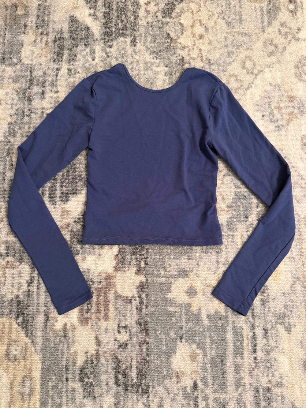 Edikted navy blue long sleeve crop top with an open back